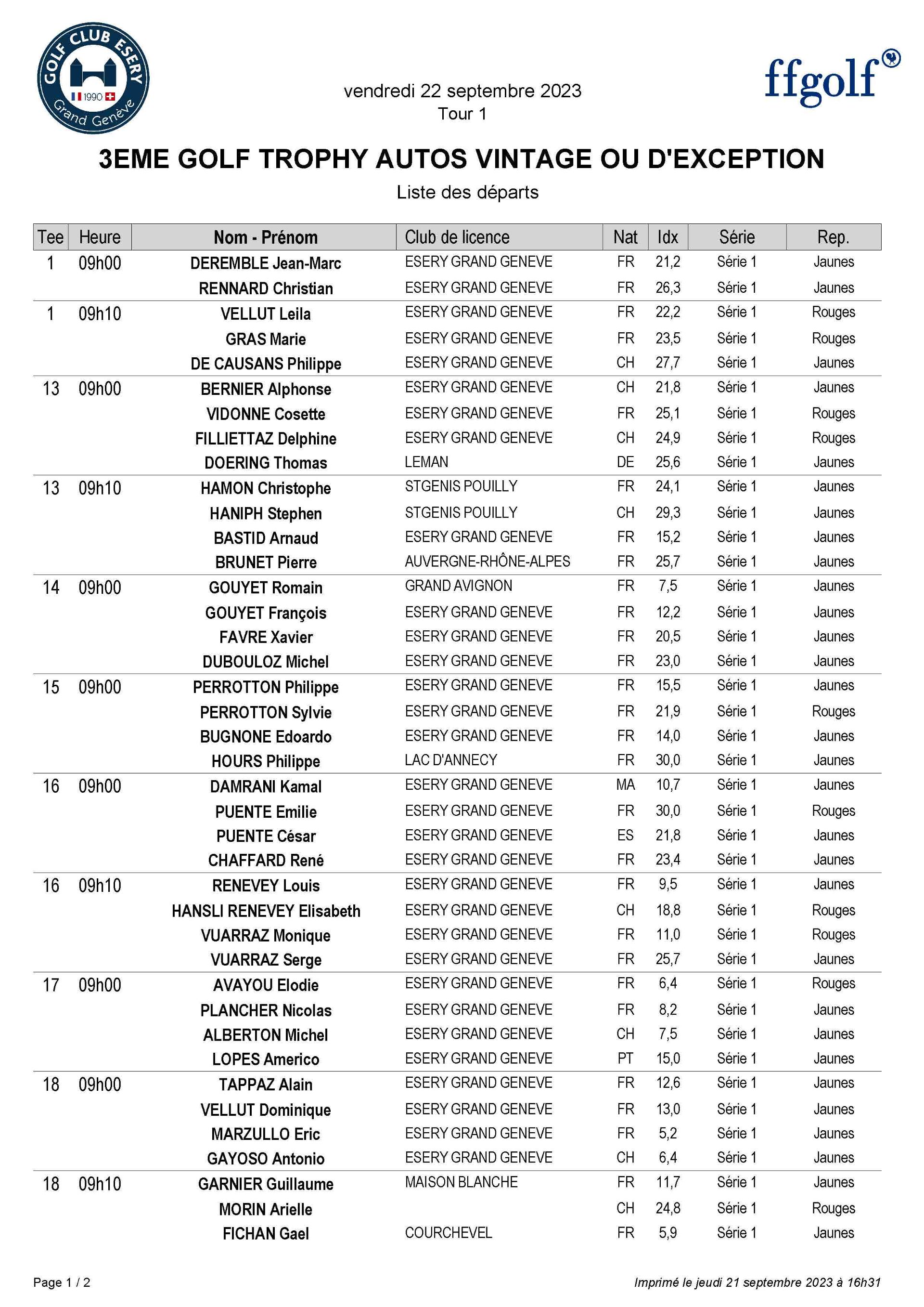 GOLF TROPHY AUTOS VINTAGE OU D'EXCEPTION - 22 SEPTEMBRE 2023